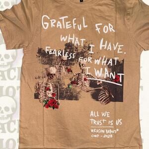 Reason Brand “Grateful For What I Have” Skeleton Graphic Tee — Tan (M)